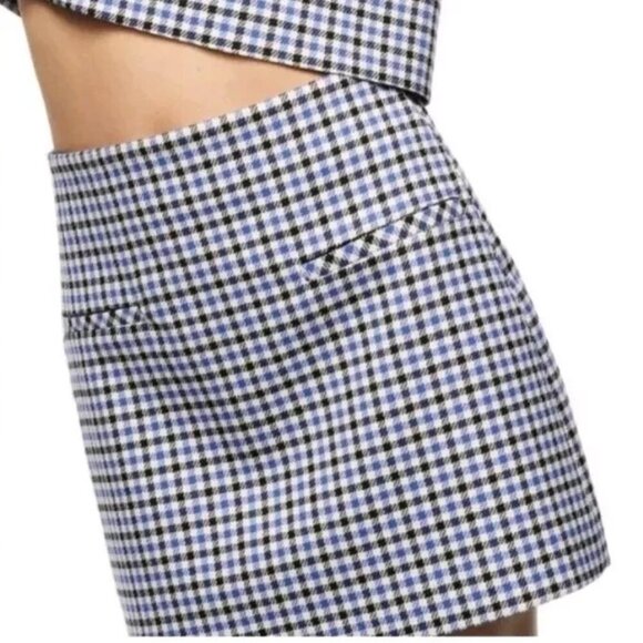 Zara Gingham Mini Skirt XS Blue & White - Picture 1 of 12